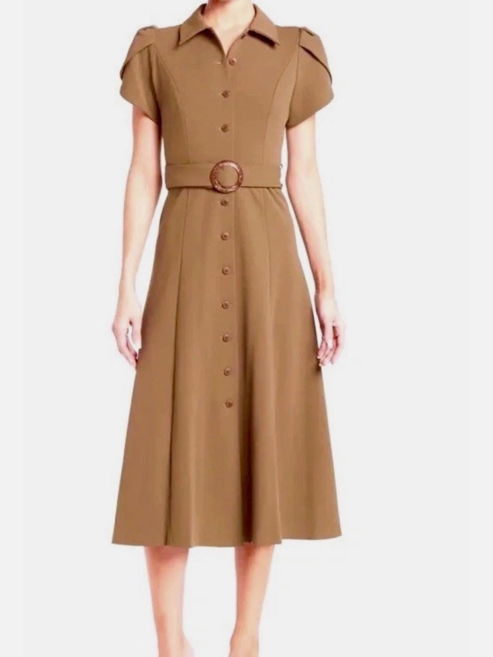 CALVIN KLEIN TULIP SLEEVE FIT&FLARE, BELTED MIDI DRESS, SIZE 4